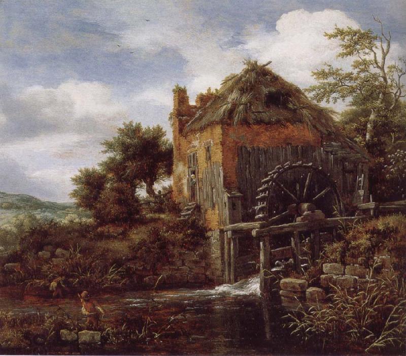 Jacob van Ruisdael Thatch-Roofedhouse with a water Mill oil painting picture